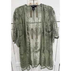 Miss Chievous Sage Green Floral Lace Sheer Kimono Cardigan L/XL